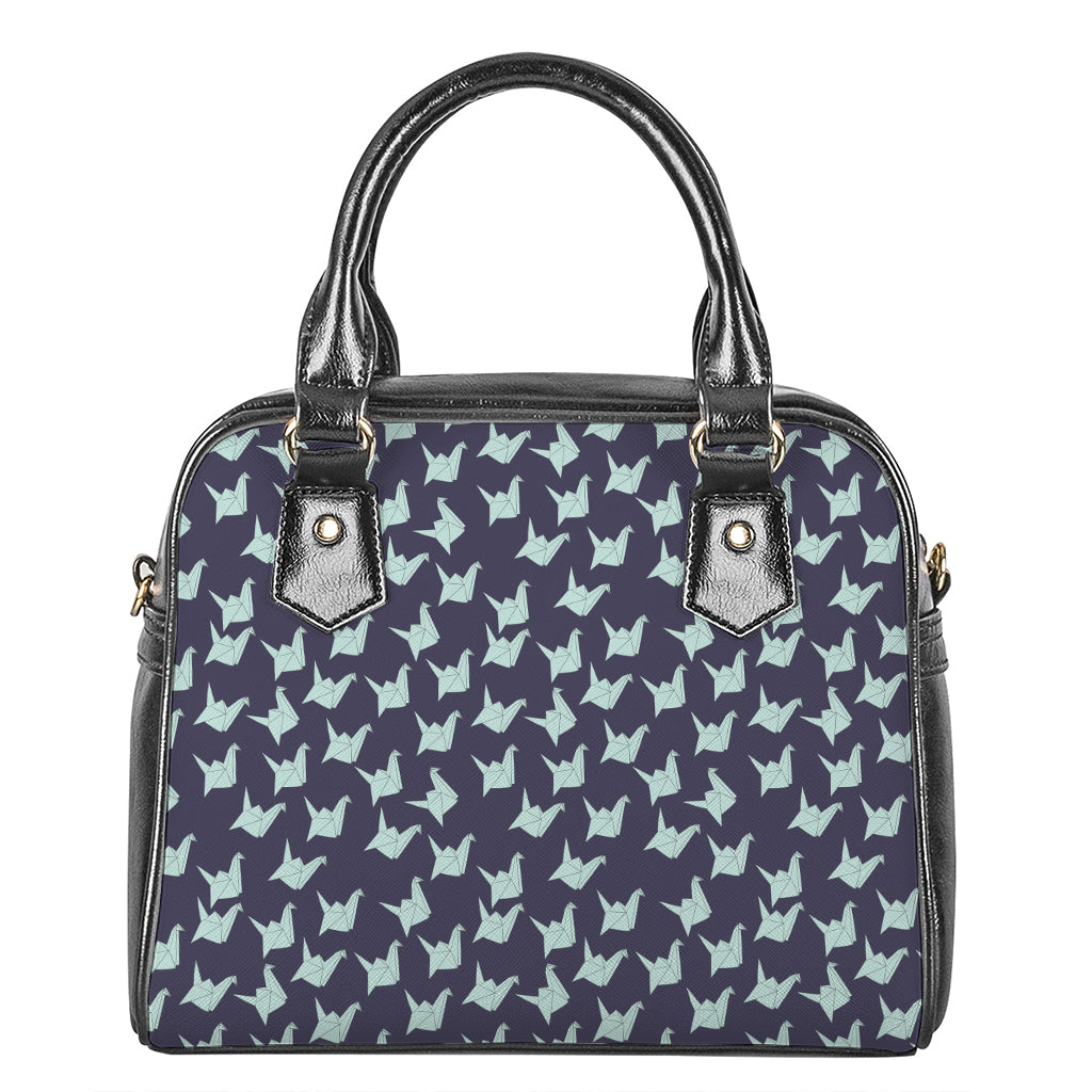 Blue Origami Crane Pattern Print Shoulder Handbag