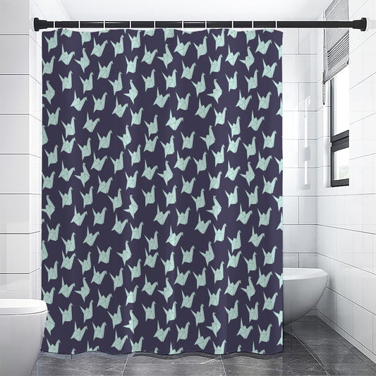 Blue Origami Crane Pattern Print Shower Curtain