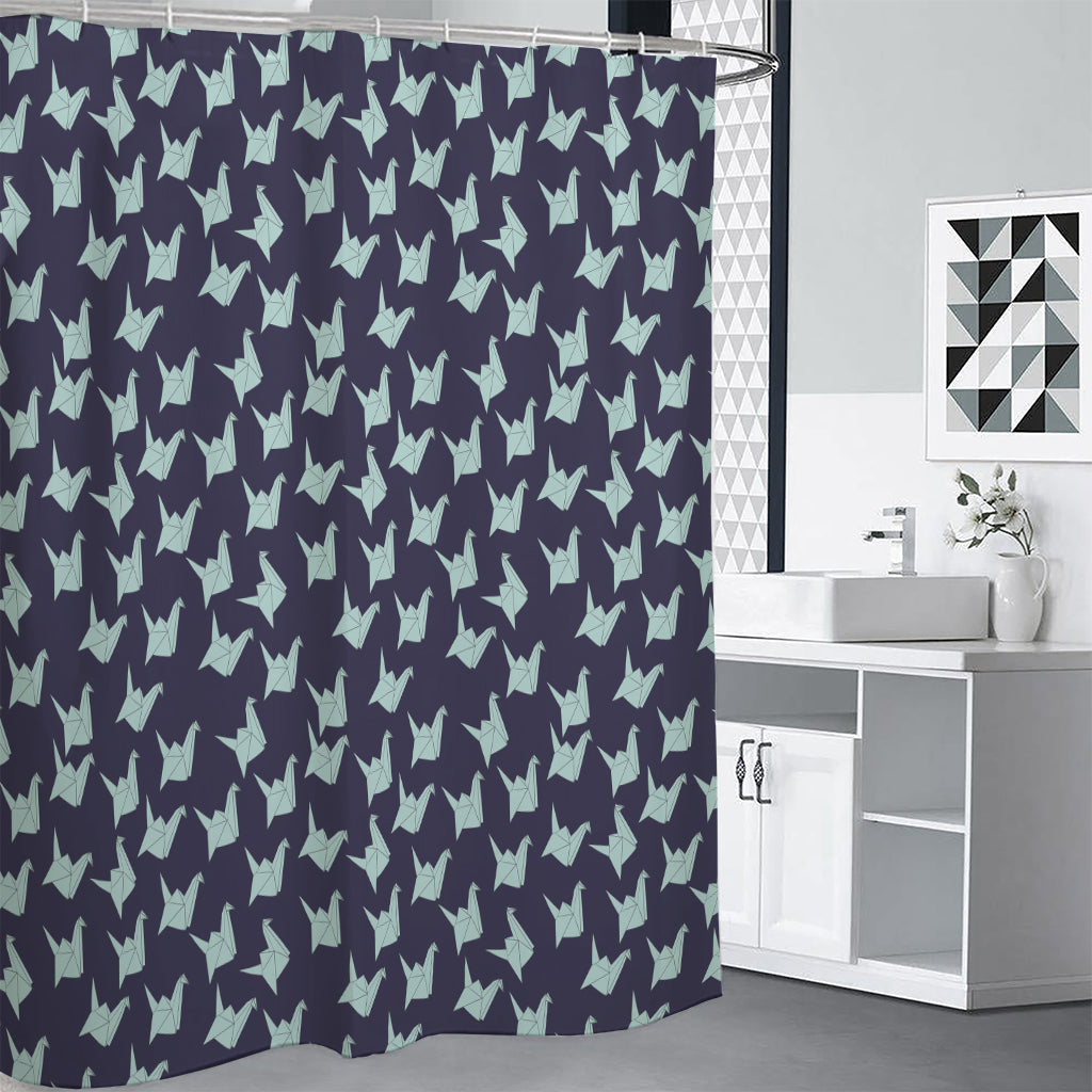 Blue Origami Crane Pattern Print Shower Curtain