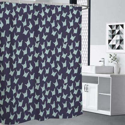 Blue Origami Crane Pattern Print Shower Curtain