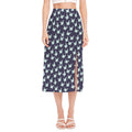 Blue Origami Crane Pattern Print Side Slit Midi Skirt