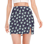 Blue Origami Crane Pattern Print Side Slit Mini Skirt