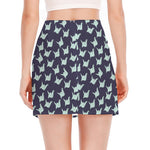 Blue Origami Crane Pattern Print Side Slit Mini Skirt