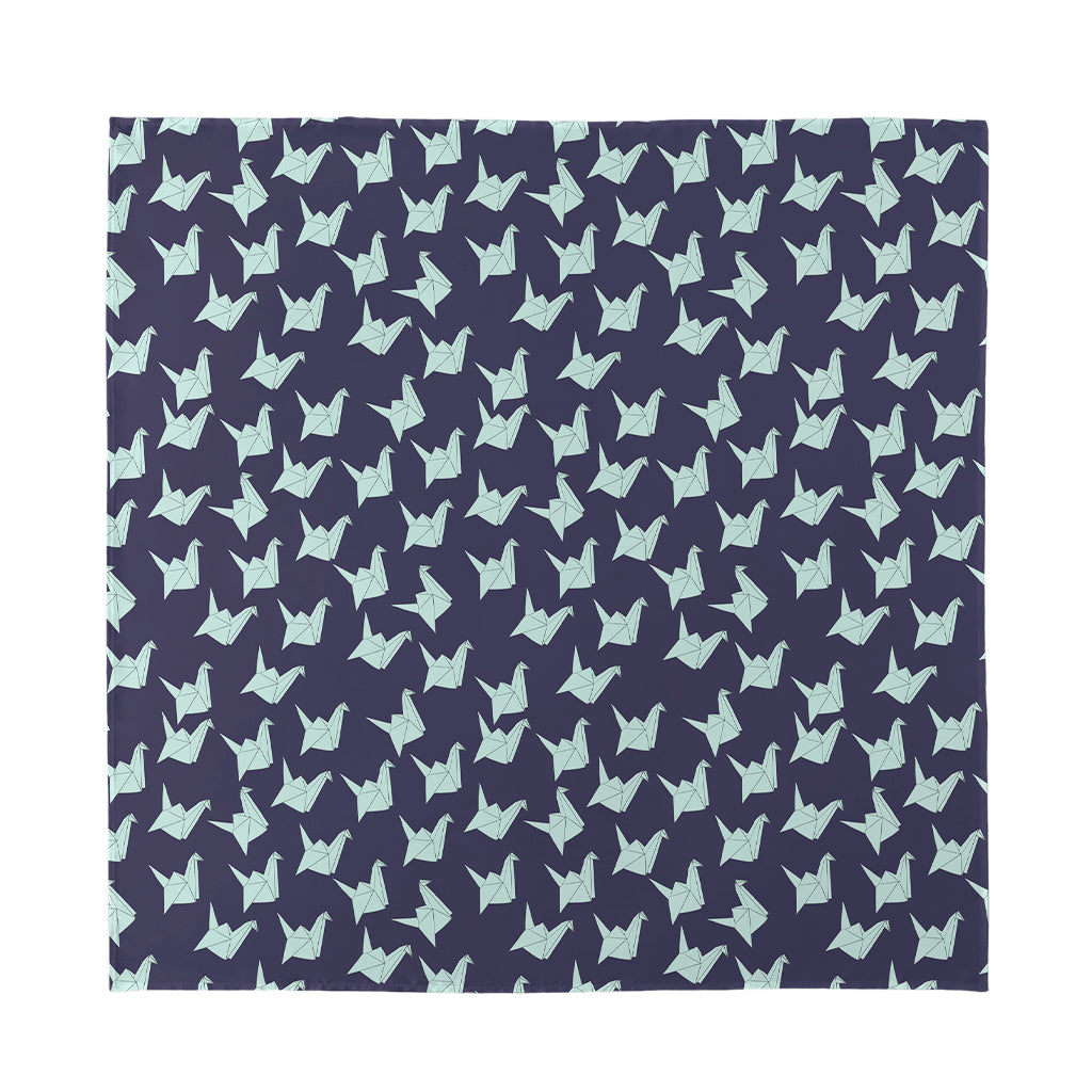 Blue Origami Crane Pattern Print Silk Bandana