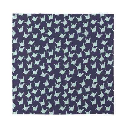 Blue Origami Crane Pattern Print Silk Bandana