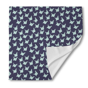 Blue Origami Crane Pattern Print Silk Bandana