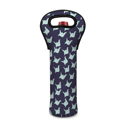Blue Origami Crane Pattern Print Single Neoprene Wine Tote