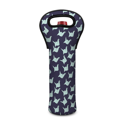 Blue Origami Crane Pattern Print Single Neoprene Wine Tote