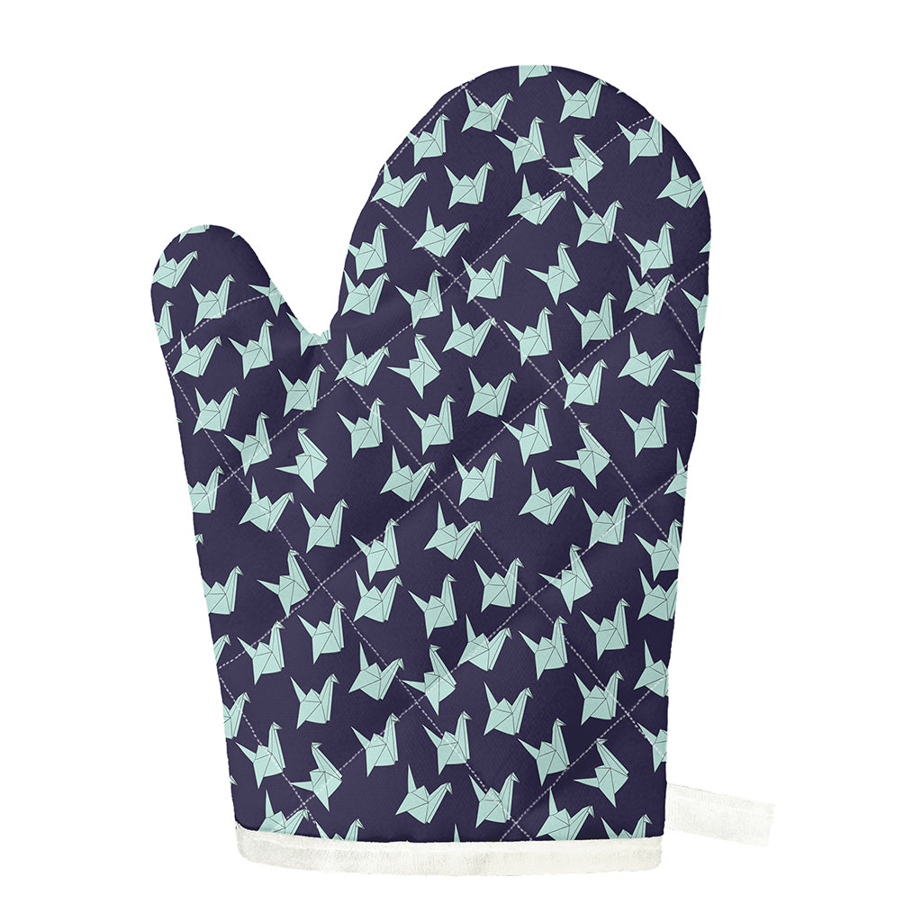 Blue Origami Crane Pattern Print Single Oven Mitt