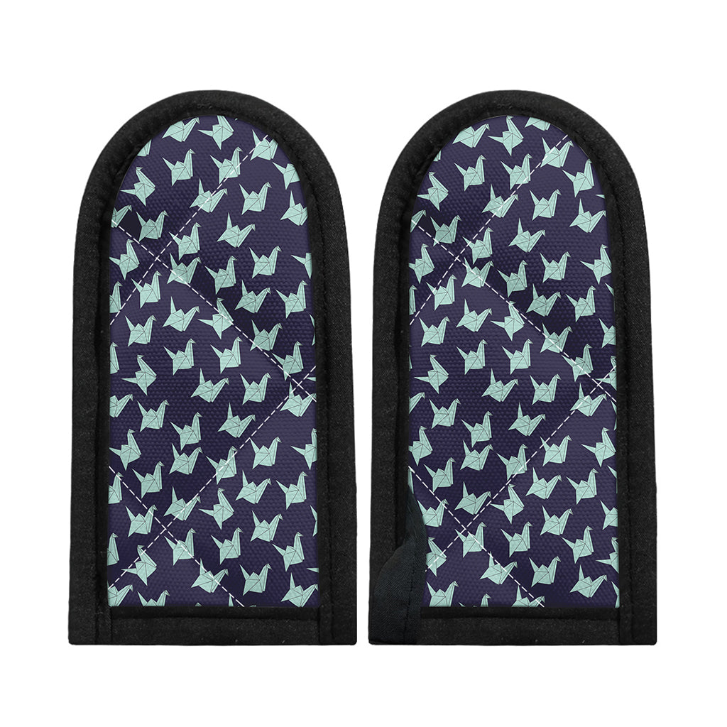 Blue Origami Crane Pattern Print Skillet Handle Cover