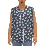 Blue Origami Crane Pattern Print Sleeveless Baseball Jersey