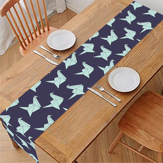 Blue Origami Crane Pattern Print Table Runner