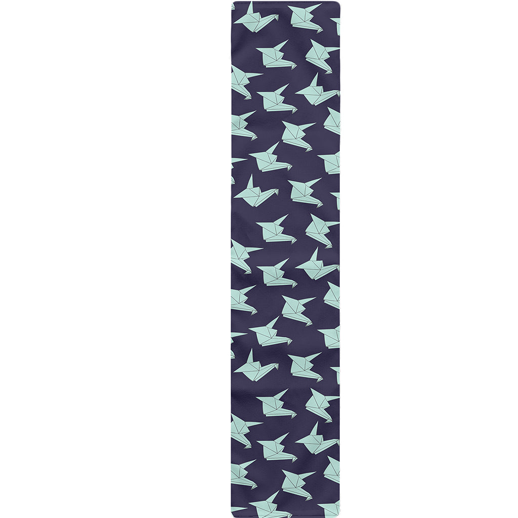 Blue Origami Crane Pattern Print Table Runner