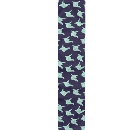 Blue Origami Crane Pattern Print Table Runner