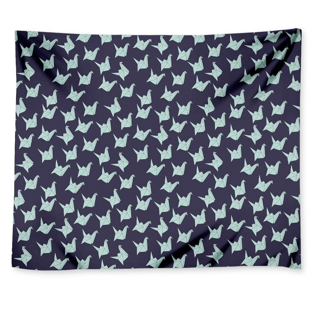 Blue Origami Crane Pattern Print Tapestry