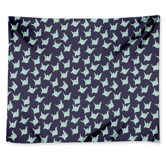 Blue Origami Crane Pattern Print Tapestry