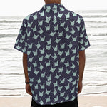 Blue Origami Crane Pattern Print Textured Short Sleeve Shirt