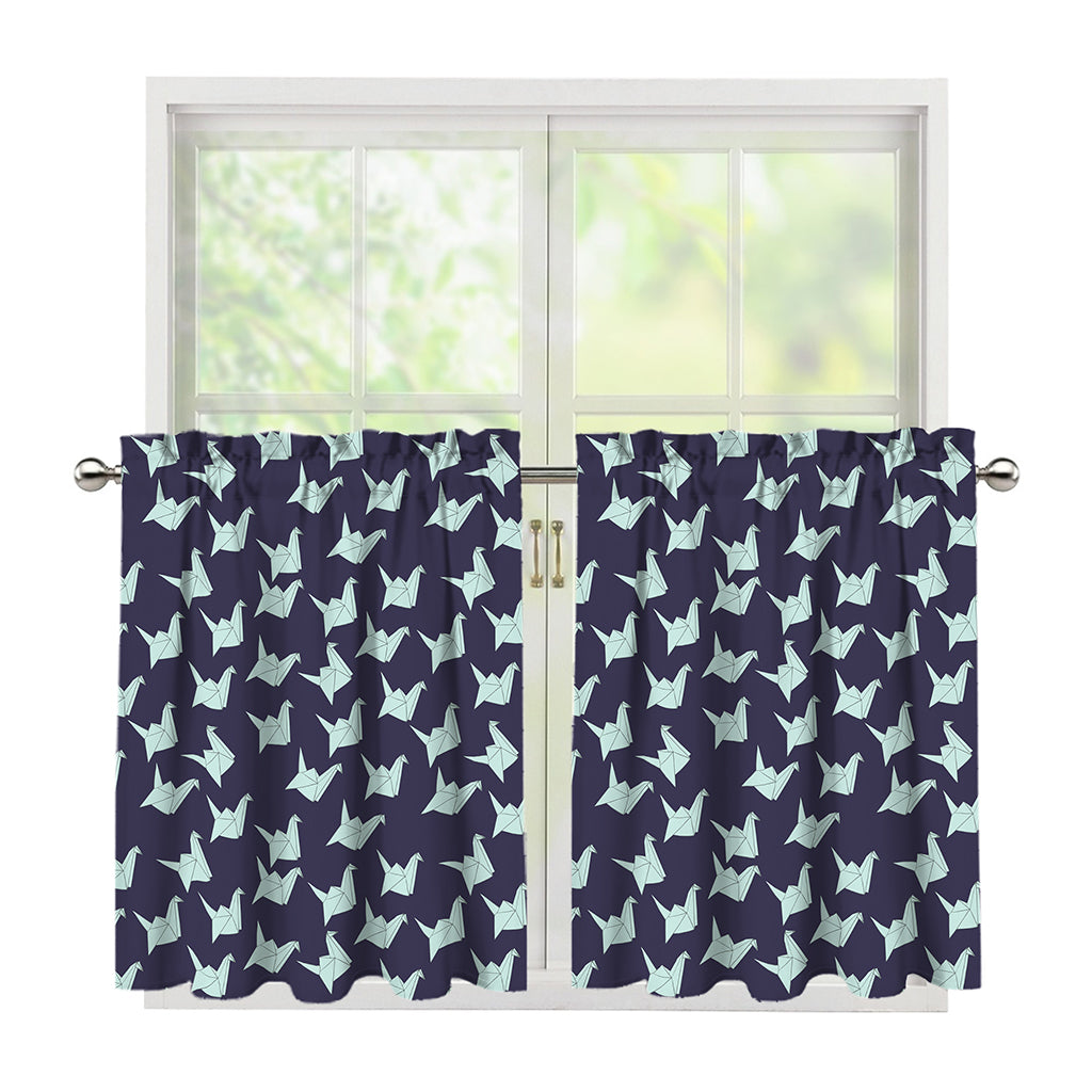 Blue Origami Crane Pattern Print Tier Curtains