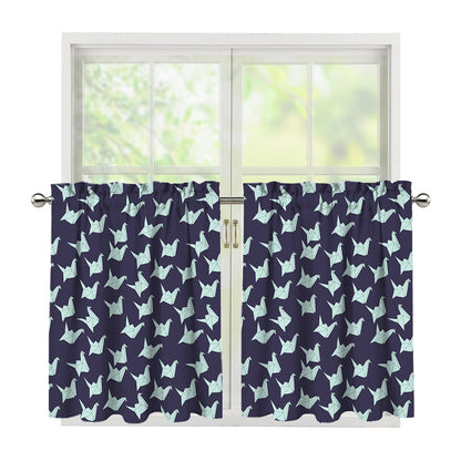 Blue Origami Crane Pattern Print Tier Curtains