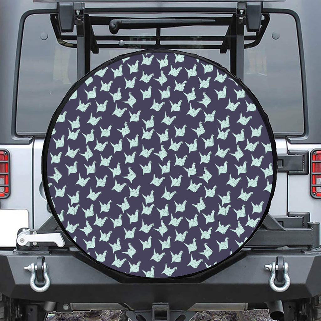 Blue Origami Crane Pattern Print Tire Cover