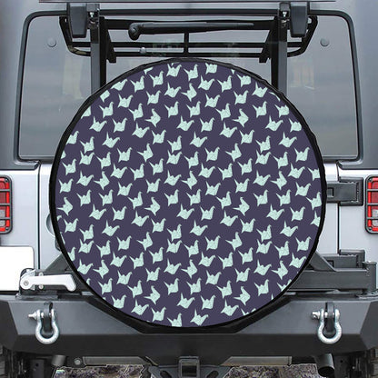 Blue Origami Crane Pattern Print Tire Cover