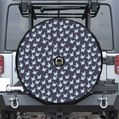 Blue Origami Crane Pattern Print Tire Cover With Camera Hole