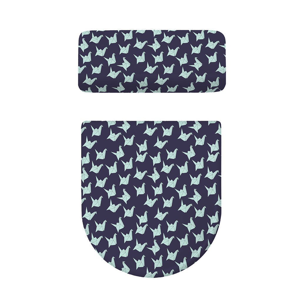 Blue Origami Crane Pattern Print Toilet Lid And Tank Cover Set
