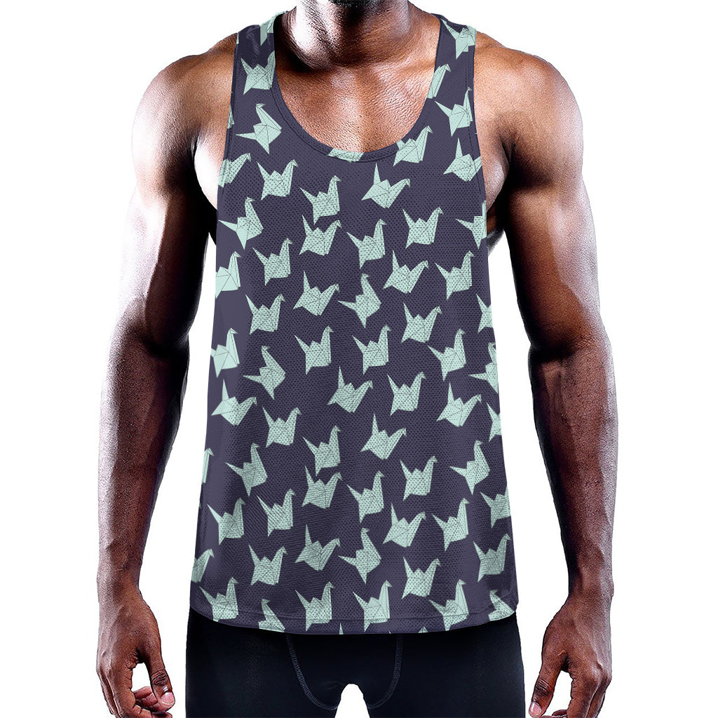 Blue Origami Crane Pattern Print Training Tank Top