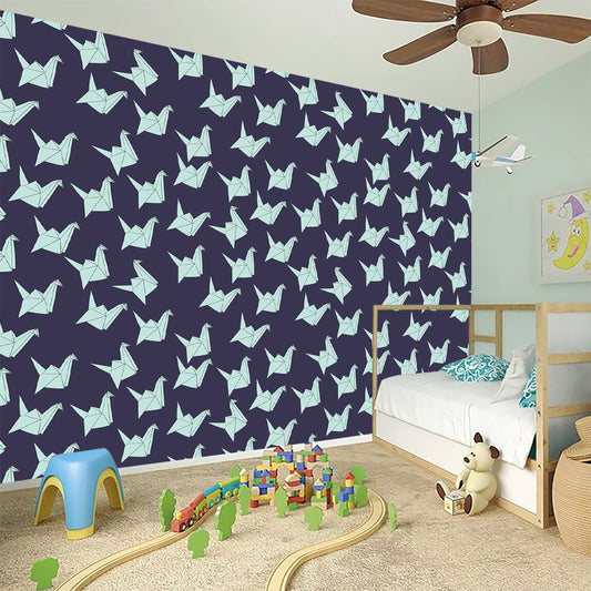 Blue Origami Crane Pattern Print Wall Sticker