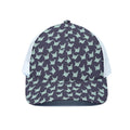 Blue Origami Crane Pattern Print White Mesh Trucker Hat