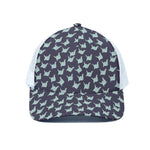 Blue Origami Crane Pattern Print White Mesh Trucker Cap