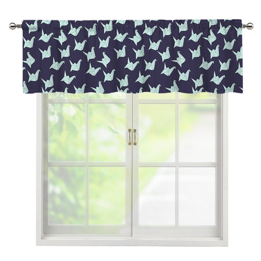 Blue Origami Crane Pattern Print Window Valance