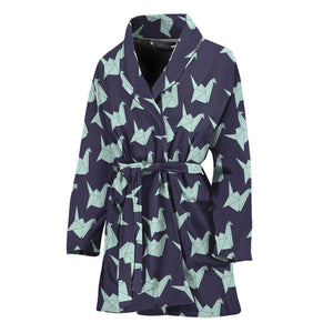 Blue Origami Crane Pattern Print Women's Bathrobe