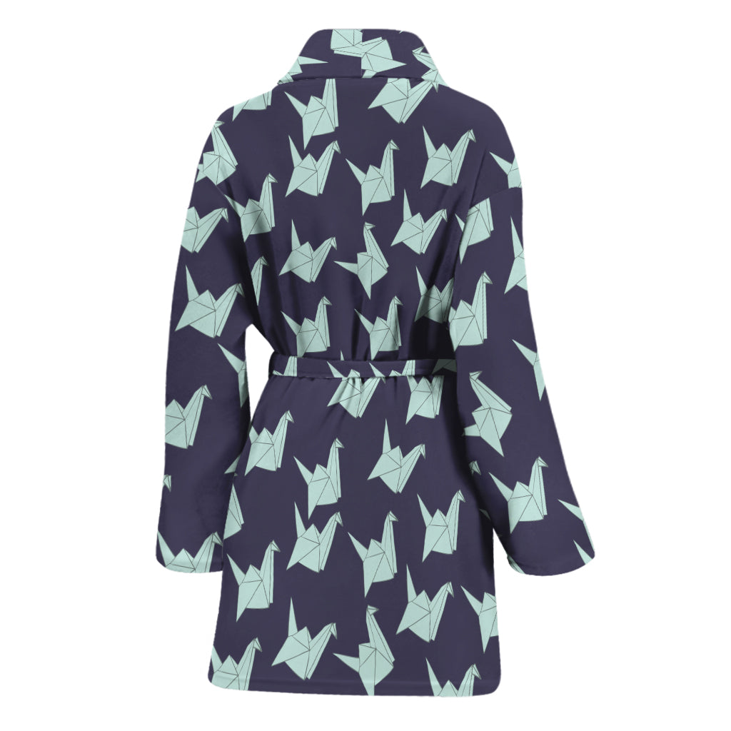 Blue Origami Crane Pattern Print Women's Bathrobe