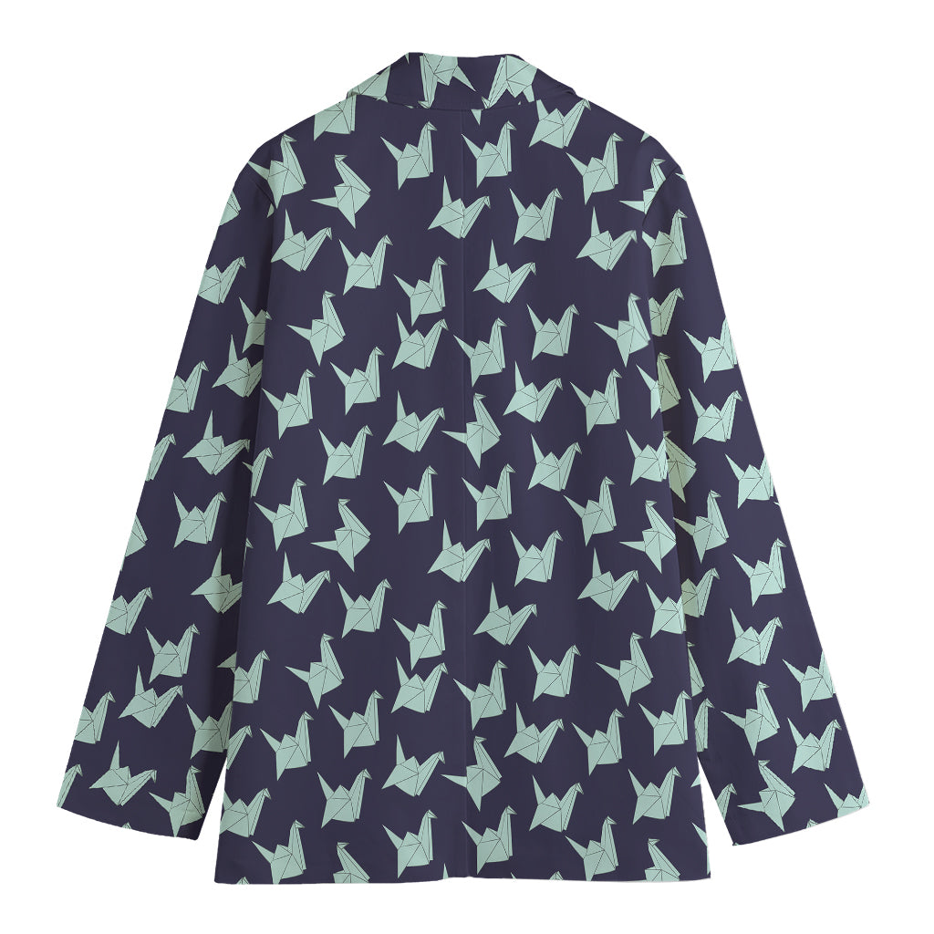 Blue Origami Crane Pattern Print Women's Blazer