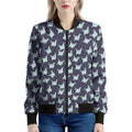 Blue Origami Crane Pattern Print Women's Bomber Jacket