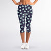 Blue Origami Crane Pattern Print Women's Capri Leggings