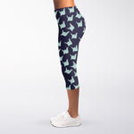 Blue Origami Crane Pattern Print Women's Capri Leggings