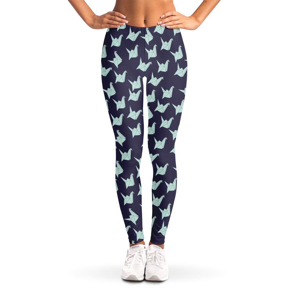 Blue Origami Crane Pattern Print Women's Leggings