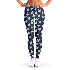 Blue Origami Crane Pattern Print Women's Leggings