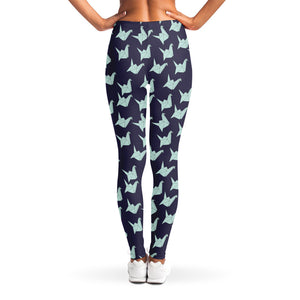 Blue Origami Crane Pattern Print Women's Leggings