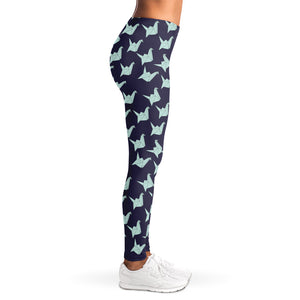 Blue Origami Crane Pattern Print Women's Leggings