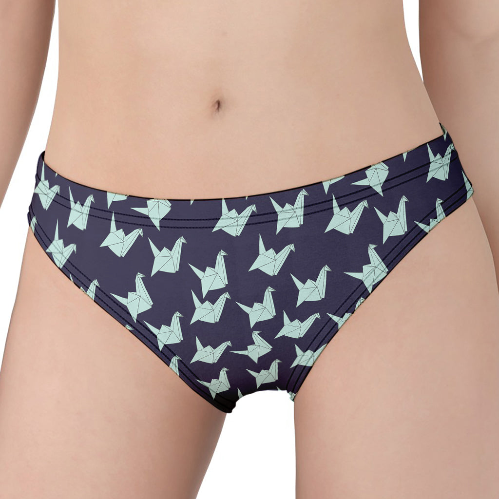 Blue Origami Crane Pattern Print Women's Panties