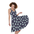 Blue Origami Crane Pattern Print Sleeveless Knee Length Dress