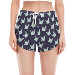 Blue Origami Crane Pattern Print Women's Split Running Shorts