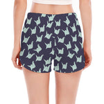 Blue Origami Crane Pattern Print Women's Split Running Shorts