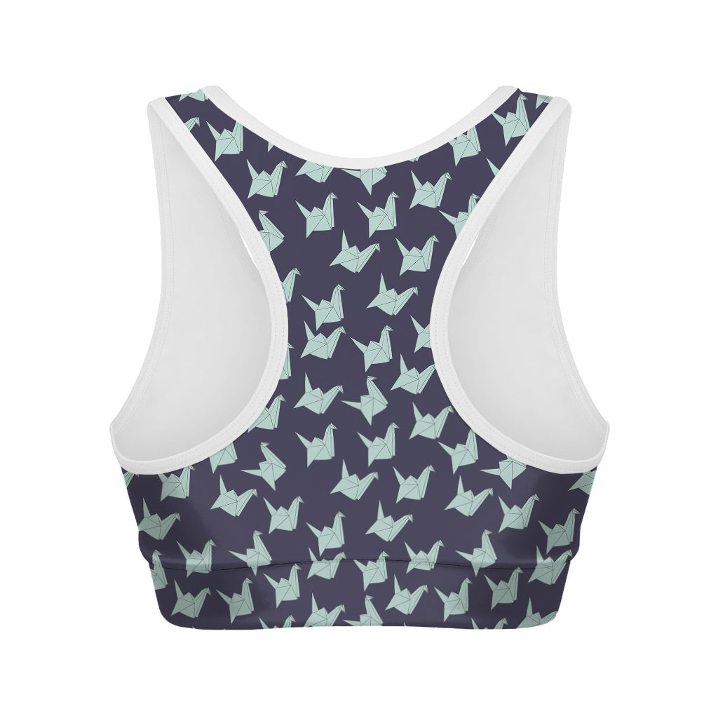 Blue Origami Crane Pattern Print Women's Sports Bra