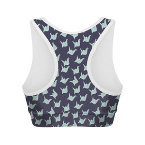 Blue Origami Crane Pattern Print Women's Sports Bra