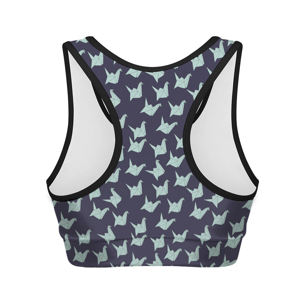 Blue Origami Crane Pattern Print Women's Sports Bra