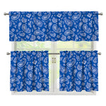Blue Paisley Bandana Pattern Print 3 Piece Kitchen Curtains